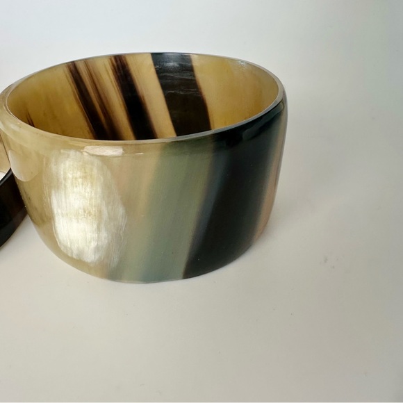 2 Authentic Natural Horn Bangle Handcrafted Bracelets, Brown Beige Black, Set - Picture 8 of 8